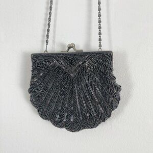 La Regale Fully Beaded Small Vintage Purse, Charcoal Gray, EUC